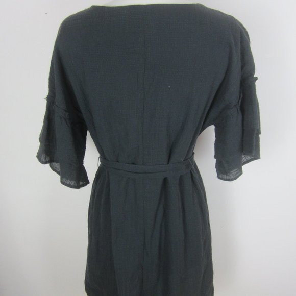 Gray Shirt Dress V-Neck Ruffle Sleeve Universal Thread Mini Dress Tie Sash XS - Picture 3 of 4
